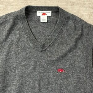 Arkansas Razorbacks Merino‎ Wool Sweater Vest Mens Large Grey V-Neck NCAA L